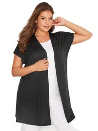 Outerwear Plus Size Summer Casual Longline Cardigan Women Short Sleeve Loose Black Kimono Large Elegant Open Front 7XL 8XL