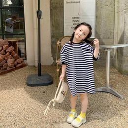 Girl Dresses Dro 2-7Y Pattern Kids Cotton Striped Clothes O-neck Baby Casual Dress Children Clothing Cosume