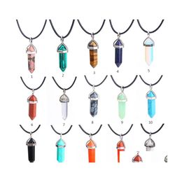 Pendant Necklaces 32Colors Natural Stone Reiki Healing Hexagonal Opal Amethysts Quartz Pink Crystal Chakra Pendum Pu Chain Necklace Dhxmj