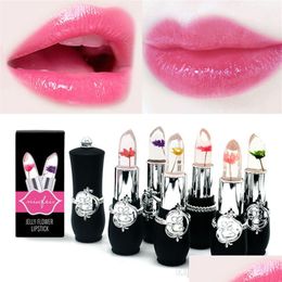 Lipstick Crystal Flower Jelly Teperature Changing Color Lip Stick Batom Transparent Pigment Tint Lips Makeup Maquiagem Balm Drop Del Dhtok