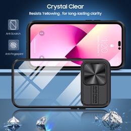 For IPhone14 Clear Case Luxury Slide Camera Cover Lens Protection Cover For iPhone 11 12 13 14 Pro Max XS XR X 7 8 Plus SE Soft Bumper Hard Back Shell