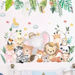 Wall Decor Large Cartoon Forest Animals Stickers for Kids Rooms Girls Boys Baby Room Decorartion Cute Elephant Giraffe Lion paper 230220