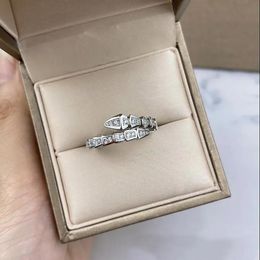 Uowr Band Rings Ring for Men and Women Wide Narrow Version Luxury Open Easy to Deform Ladies Silver Snake Polished Bone Full Diamond Pattern Couple