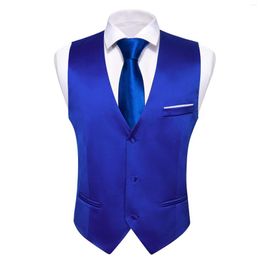 Men's Vests Royal Blue Men Silk Vest Business Retro V-Neck Slim Fit Waistcoat Necktie Set Leisure Party Formal Designer Barry.Wang DM-2416