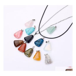 Pendant Necklaces Natural Stone Trapezoid Necklace Opal Tigers Eye Pink Quartz Crystal Chakra Reiki Healing Pendum Drop Delivery Jew Dh2Mq