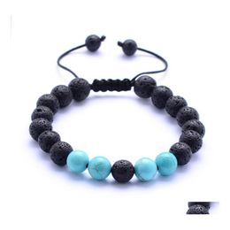 Charm Bracelets 8Mm Natural Turquoise Black Lava Stone Bead Weave Aromatherapy Essential Oil Diffuser Bracelet For Women Men Jewellery Dhude