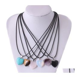 Pendant Necklaces Heart Druzy Crystal Necklace Drusy Charms With Wax Leather Chains Natural Stone Drop Delivery Jewelry Pendants Dhpg2