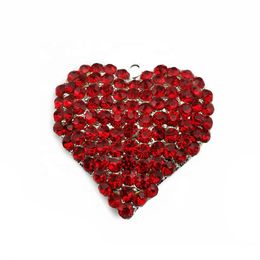 10pcs/lot Fashion Jewellery Rhinestone Love Heart Shape Pendant For Necklace Valentine's Day Gift Luxury Crystal Red Heart Charms
