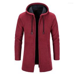 Men's Sweaters Men's Sweater Casual Warm Winter Coat Hoodie Zipper Cardigan Autumn Fleece Fashion Jacket Long Red