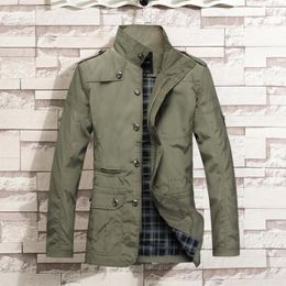Men's Jackets Spring Autumn Men Jacket Stand Collar Slim Fit Pockets Coat Solid Colour Single Breasted Breathable Trench