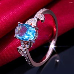 Cluster Rings Loredana Fashion Delicate Crystal Clear Beautiful Rose Gold Blue Oval High Grade Zircon Ring For Women.Meaning Our Precious
