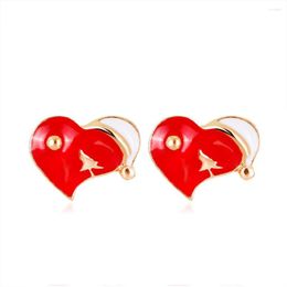 Stud Earrings Christmas Heart For Women Red Love Statement Wedding Trendy Party Year Jewellery Gift