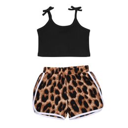 Clothing Sets Kid Girls Set Summer Sleeveless Sling Tops And Leopard Print Shorts Two-piece Suit For Birthday Party Vacation 3-7Years