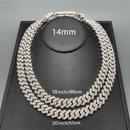 Super September 14mm 18mm 20mm 2 Rows Vvs Diamond Sterling Sier Hand Setting Moissanite Cuban Link Chain Necklace with Box