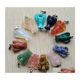 Charms Carved Angel Shape Assorted Natural Stone Crystal Pendants For Necklace Accessories Jewellery Making Drop Delivery Findings Comp Dhulx