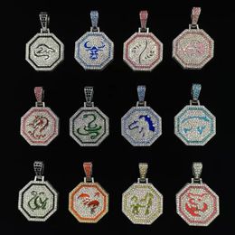 New Jackie Chen Adventures 12 zodiac necklace male tide handsome light luxury ins hip hop everything full drill does not fade