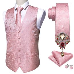 Men's Vests 5PCS Designer Mens Wedding Suit Vest Pink Paisley Jacquard Folral Silk Waistcoat Tie Handkerchief Brooches Set Barry.Wang