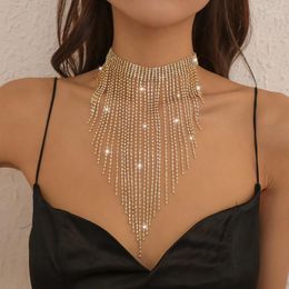 Chains European And American Back Decoration Gang Drill Tassel Rhinestone Light Luxury Necklace Exaggerated Nightclub Style Claw Chain