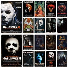 Halloween Movie Decorative Plaque Tin Metal Mask man Metal Plate Retro Sign Cinema Cafe Bar Decoration Poster Board Modern Home Wall Decor Aesthetic size 30X20 w01