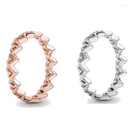 Cluster Rings Original Moments Rose Gold Freehand Hearts Love Ring For Women 925 Sterling Silver Wedding Gift Fashion Jewellery