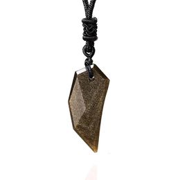 Pendant Necklaces Natural Gold Obsidian Wolf Tooth Necklace Fashion Jewellery Vintage Inspired Spike Amulet With Chain For Men Women