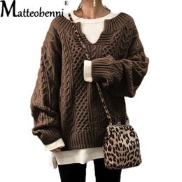 Women s Sweaters Elegant Twist Pattern Knitted Sweater Women Autumn Winter Casual Street Loose Warm Jumper Female Solid Color Thick Tops 230217