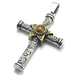 Pendant Necklaces 316L Stainless Steel Cool Cross Vintage Stone Star