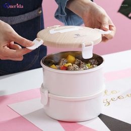 Dinnerware Sets Portable Wooden Lunch Box Container Student School Multi-Layer Tableware Office Round Leak-Proof Bento