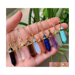 Pendant Necklaces Reiki Healing Natural Stone Necklace Chakra Hexagonal Amethyst Pink Purple Crystal Women Jewelr Luckyhat Drop Deli Dhnvz