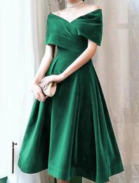 A-Line Short Prom Party Dresses 2023 Off Shoulder Velvet Christmas Knee Length Evening Formal Gowns Graduation Vestidos De Feast