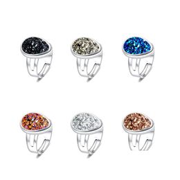 Cluster Rings Fashion Druzy Drusy Ring Sier Plated 6Colors Water Drop Geometry Resin Stone For Women Jewelry Delivery Dhksi