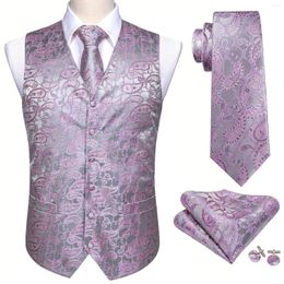 Men's Vests Pink Silk Vest Waistcoat Men Slim Suit Black Paisley Necktie Set Handkerchief Cufflinks Tie Business Barry.Wang Design