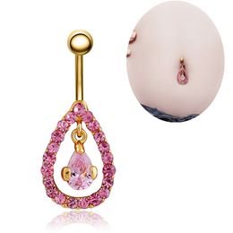 Navel & Bell Button Rings Piercing for Women Pink Zircon Colour Water Drop Surgical Steel Summer Beach Fashion Body Jewellery