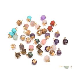 Charms Faceted Square Polygon Shape Natural Stone Healing Rose Quartz Crystal Turquoises Jades Opal Stones Pendant For Jewelr Hjewel Dhcxs