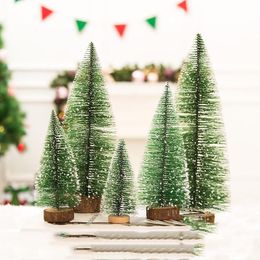 Christmas Decorations Tree With Wood Base Pine Needle Flocking Stained White Cedar Desktop Ornaments Shooting Props Scene Decoration