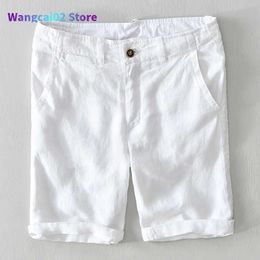 Men's Shorts Men's Shorts Summer New Men Clothing 5 Colours Casual Flax White Lightweight Loose Breathable Fashion Solid Colour Bermuda Beach 022023H