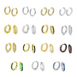 12 Designs for Optiosn Allergic Free 925 Sterling Silver Men Women Earrings Studs Gold Plated CZ 15MM Diameter Earrings Hoops Nice Jewelry Gift for Friends