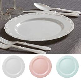 Disposable Dinnerware 1PC Transparent Rose 19/26cm Hard Plastic Plate Marble Pattern Dinner Suitable For Weddings And Parties