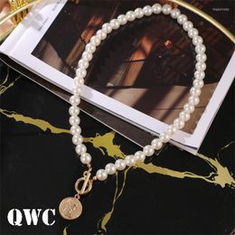 Pendant Necklaces QWC 2023 INS Style Retro Coin Pearl Necklace For Women Jewellery Premium Birthday Gift