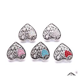 Charms Heart Love Rhinestone Snap Button Women Jewelry Findings 18Mm Metal Snaps Buttons Diy Bracelet Jewellery Wholesale Drop Deliv Dh2Ih