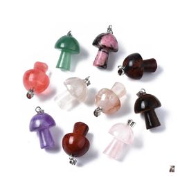 Charms Natural Stone Pink Quartz Crystal Agates Aventurine Mushroom Pendant For Diy Jewelry Making Accessories Drop Delivery Finding Dhjms