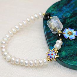 Strand Natural 6 8mm White Pearl Beads Women Bracelets Cloisonne Wholesale Price High Grade Party Gift Diy Jewellery 7.5inch B2998