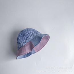 Hats Fabric Colour Matching Children's Straw Hat Spring And Summer Big Eaves Dome Fisherman Breathable Sunshade Baby