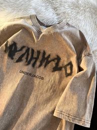 Men's T-Shirts Gmiixder Street Vintage Tee Earth Colour Washed Worn Out Designer Niche Shortsleeved Tshirt Men's Summer Hiphop American Shirt Z0220