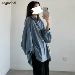 Women's Blouses Shirt Summer Casual Chic Loose Sunproof Solid Long Sleeve Harajuku Allmatch Retro Ins BF Thin Fashion 230220