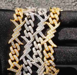 Collar de cadena cubana de alambre de púas de 15 mm de 15 mm Diamante chapada de oro chapada COCONIA Cúconia COCHÓN DE COCONIA Cúconia de 16 pulgadas.