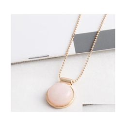 Pendant Necklaces Exquisite Handmade Pink Crystal Polishing Metal Beads Chain Druzy Natural Stone Rose Quartz Collar Necklace Drop D Dh9Sg