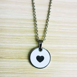 Chains 1pc Stainless Steel Heart Pendant Necklace Resin Love Disc Fashion Jewellery Women Girls Daily Wear Party Gift