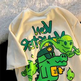 Men's T-Shirts Cotton y2k aesthetic bet small dinosaur print niche Oneck shortsleeved Tshirt women ins 2022 summer cartoon print y2k top Z0220