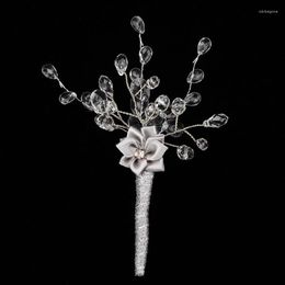 Decorative Flowers 1 Piece Handmade Clear Acrylic Beads Flower Wedding Groom Groomsman Boutonniere Buttonhole Party Man Suit Pin Brooch